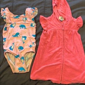 Narwhal cat & jack swimsuit 4T plus coverup